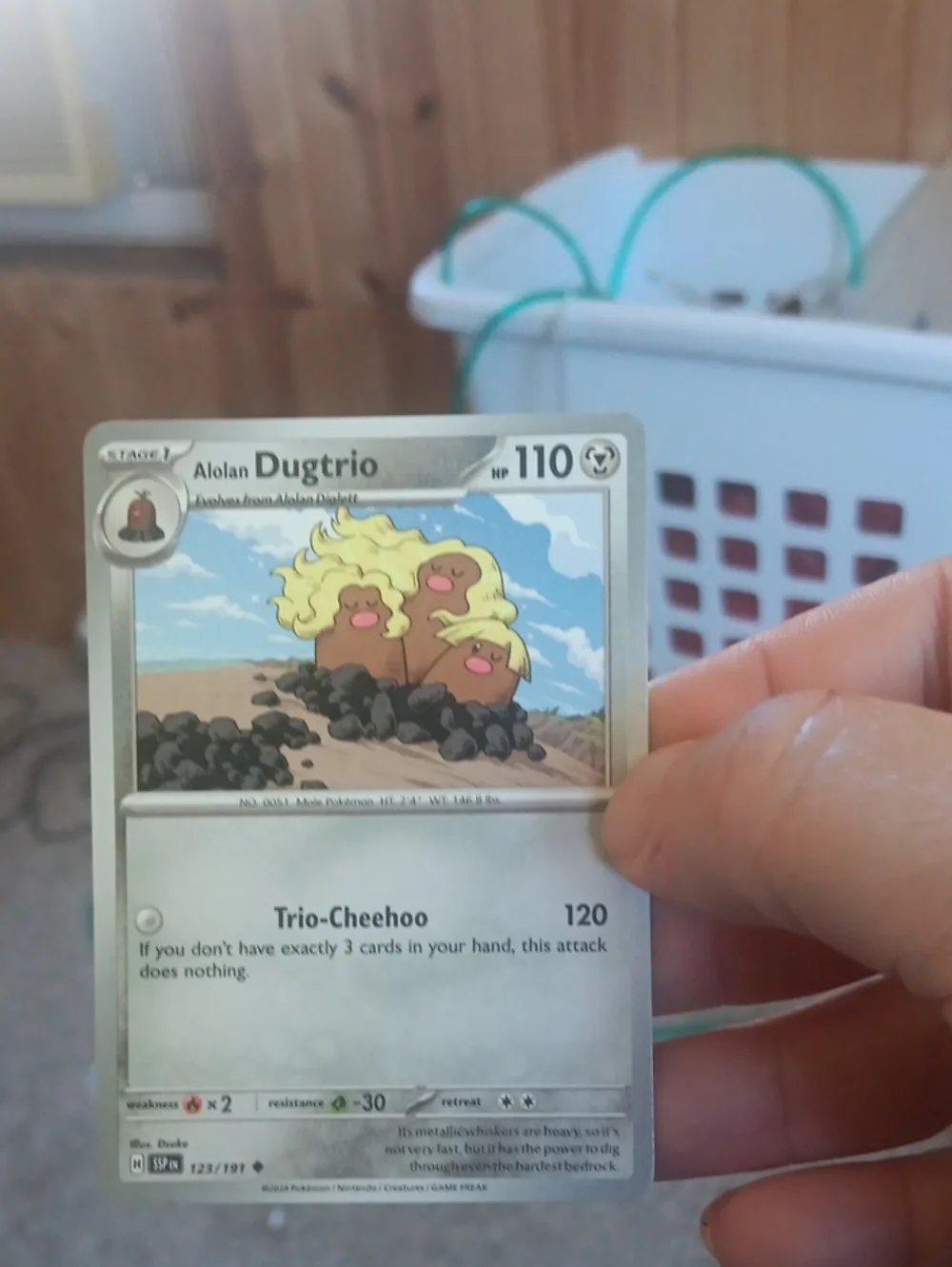 Pokemon Alolan Dugtrio Trading Card - Blonde Hair, Brown Bodies, Blue Sky